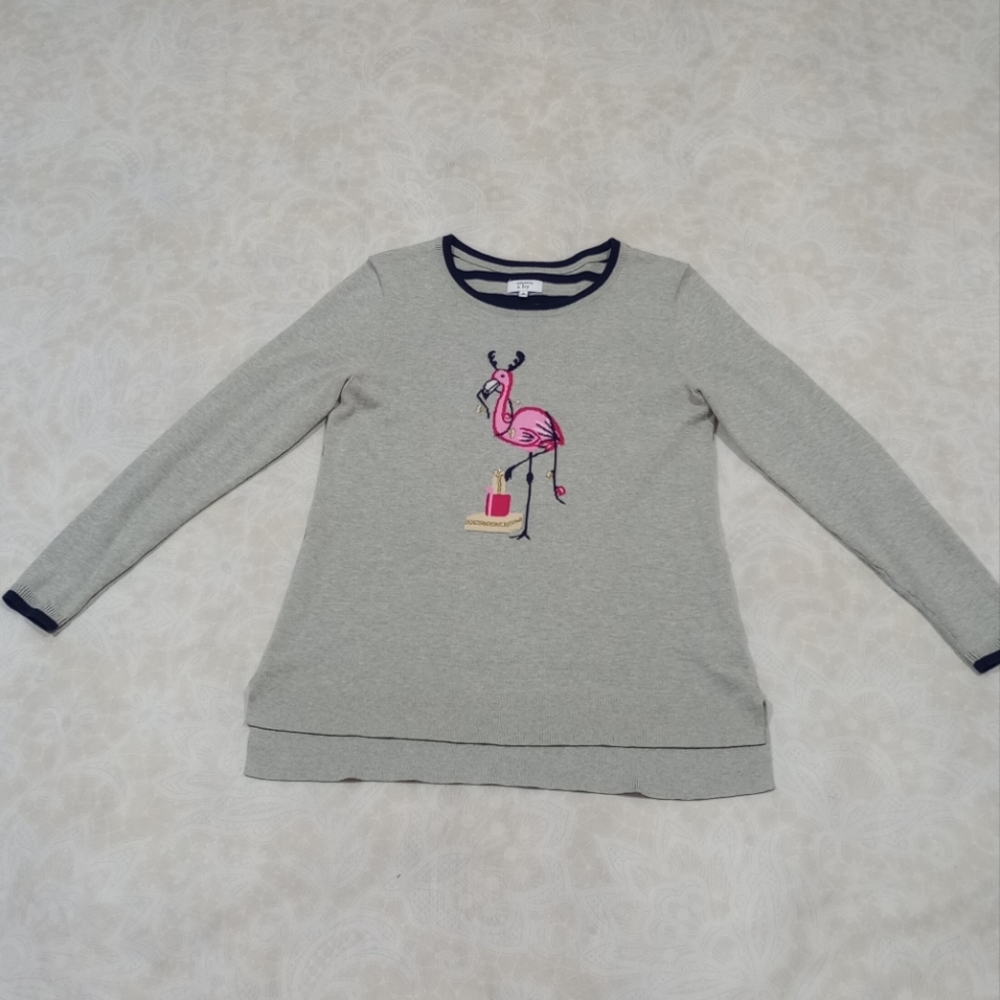 CROWN & IVY Flamingo and Stripes Long Sleeve Shirt